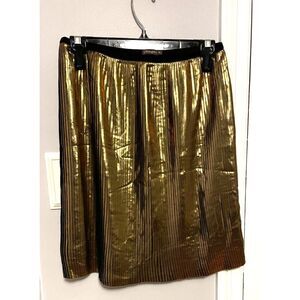J. McLaughlin Women's XS Pleated Skirt Gold Velvet Waist Band Lined Metallic NYE